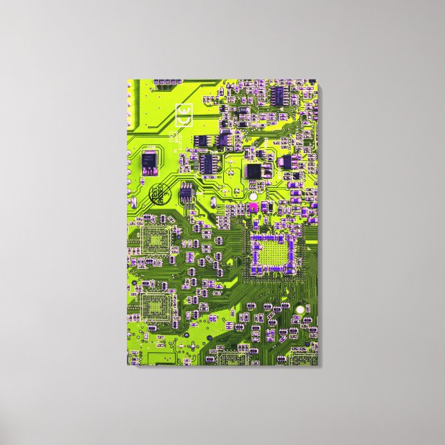 Computer Geek Circuit Board Neon Yellow Canvas Print (Front)