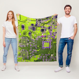 Computer Geek Circuit Board Neon Yellow Fleece Blanket