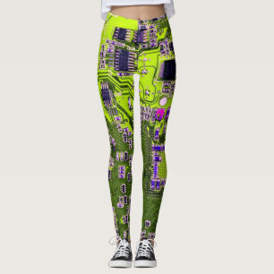 Computer Geek Circuit Board Neon Yellow Leggings