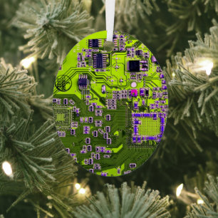 Computer Geek Circuit Board - Neon Yellow Metal Ornament