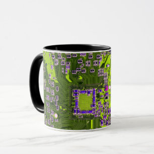 Computer Geek Circuit Board Neon Yellow Mug
