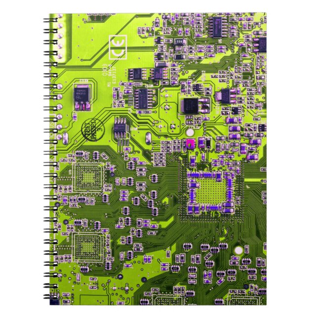 Computer Geek Circuit Board Neon Yellow Notebook (Front)