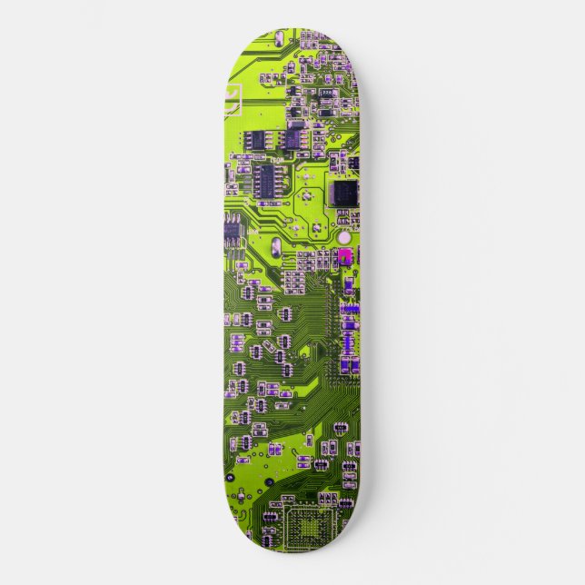 Computer Geek Circuit Board Neon Yellow Skateboard (Front)