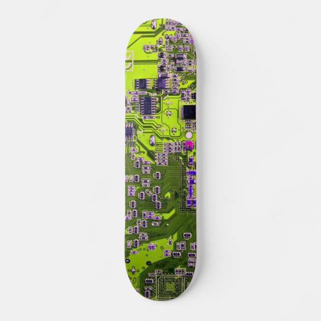 Computer Geek Circuit Board Neon Yellow Skateboard (Front)
