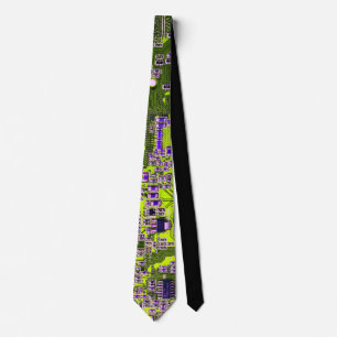 Computer Geek Circuit Board Neon Yellow Tie