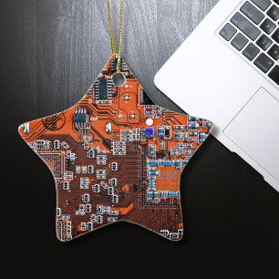 Computer Geek Circuit Board - orange Ceramic Ornament