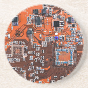 Computer Geek Circuit Board Orange Coaster