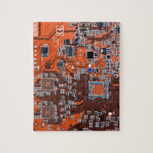Computer Geek Circuit Board Orange Jigsaw Puzzle