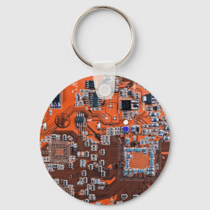 Computer Geek Circuit Board Orange Keychain