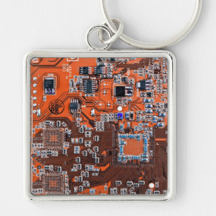 Computer Geek Circuit Board - orange Keychain