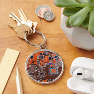Computer Geek Circuit Board Orange Keychain