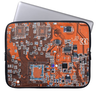 Computer Geek Circuit Board - orange Laptop Sleeve