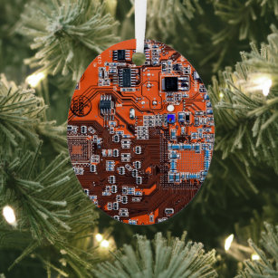 Computer Geek Circuit Board - Orange Metal Ornament