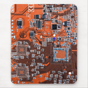 Computer Geek Circuit Board Orange Mouse Pad