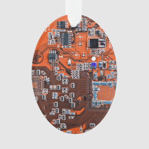 Computer Geek Circuit Board Orange Ornament