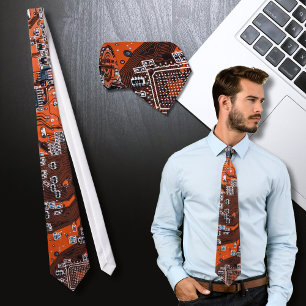 Computer Geek Circuit Board Orange Tie