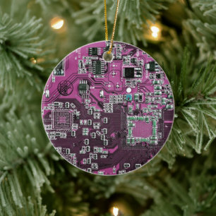 Computer Geek Circuit Board - pink purple Ceramic Ornament