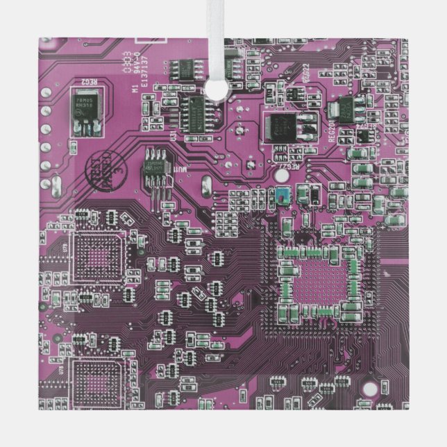 Computer Geek Circuit Board - Purple Glass Ornament (Front)