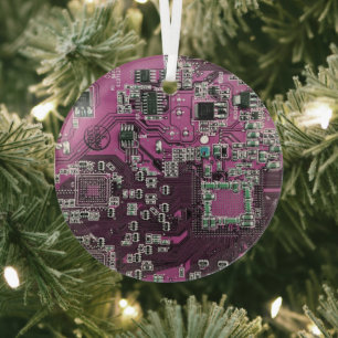 Computer Geek Circuit Board Purple Glass Ornament