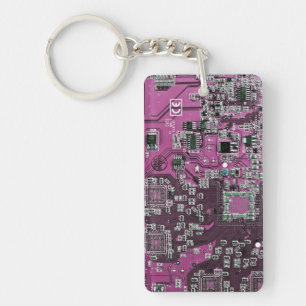 Computer Geek Circuit Board Purple Keychain