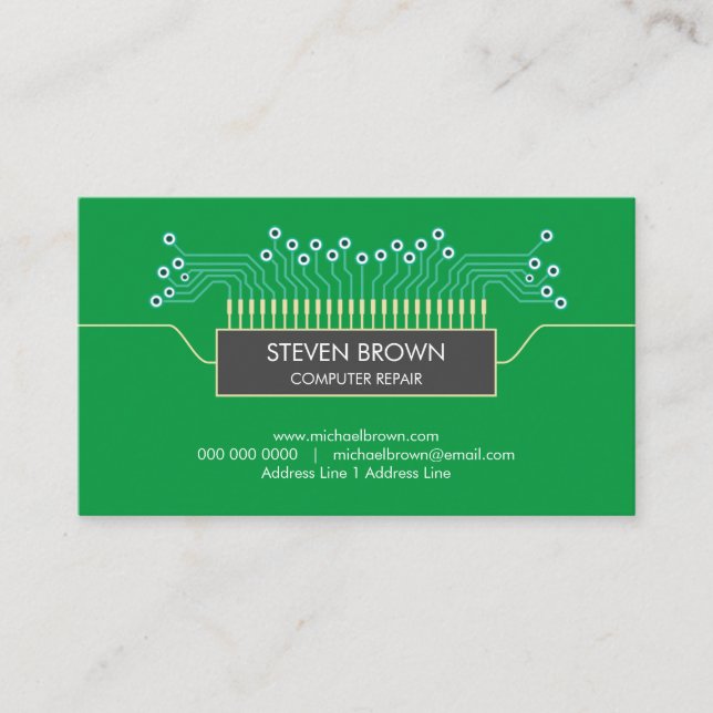 Computer Green Science Circuit Board Coding Business Card (Front)