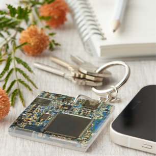 Computer Hard Drive Circuit Board - Blue Keychain
