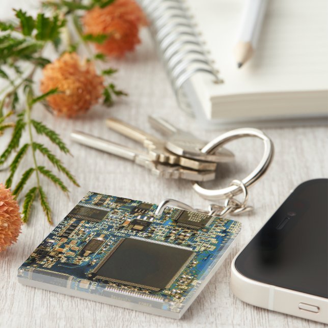 Computer Hard Drive Circuit Board - Blue Keychain (Front Right)