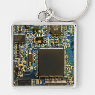 Computer Hard Drive Circuit Board blue Keychain