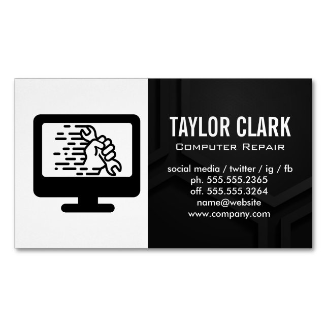Computer Hardware | Wrench in Hand Magnetic Business Card (Front)