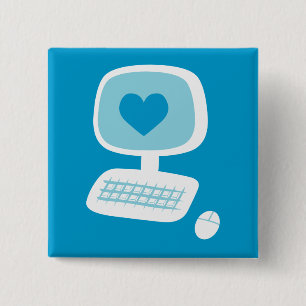 Computer Heart 2 Inch Square Button