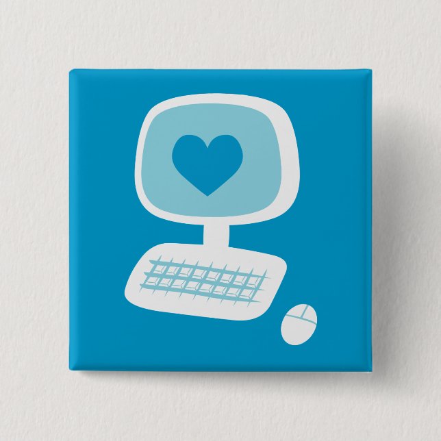Computer Heart 2 Inch Square Button (Front)