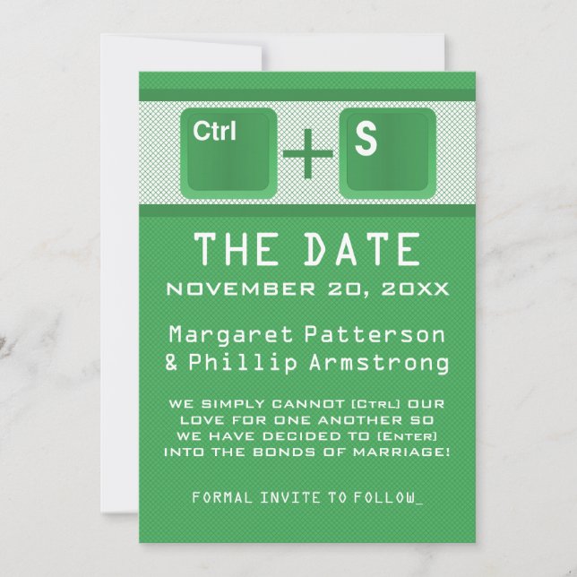 Computer Key Control Save the Date, Green Date (Front)