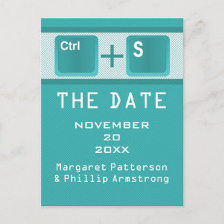 Computer Key Control Save the Date Postcard, Teal Announcement Postcard