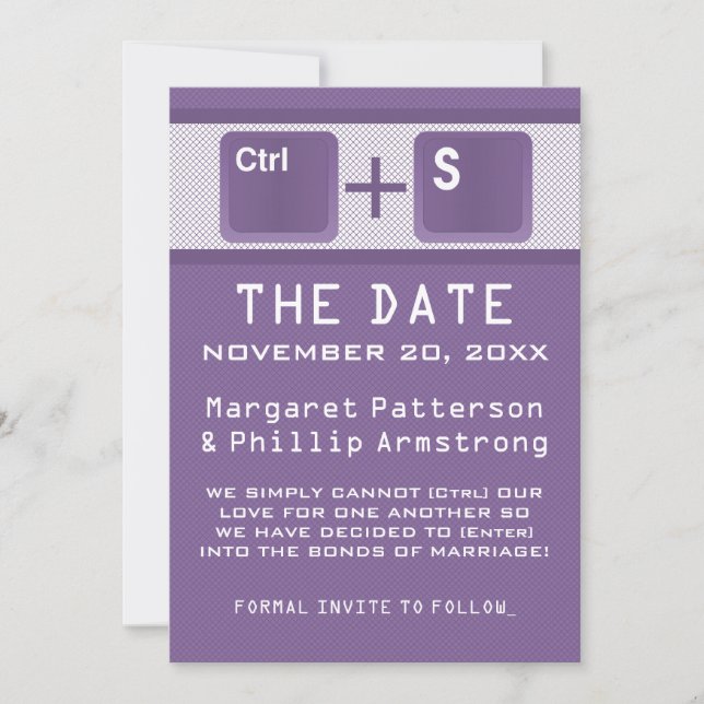 Computer Key Control Save the Date, Purple Save The Date (Front)