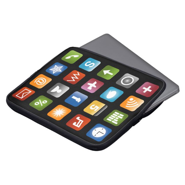 Computer laptop sleeve with colourful app icons (Front Top)