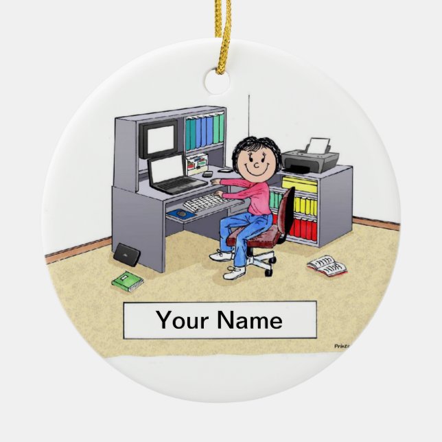 Computer Lover -Female Ceramic Ornament (Front)