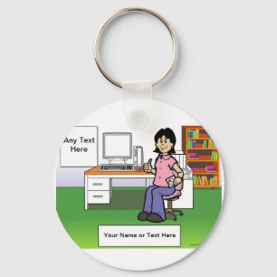Computer Lover, IT Worker - Female Cartoon Keychain