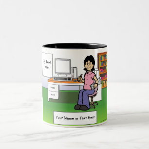 Computer Lover, IT Worker - Female Cartoon Two-Tone Coffee Mug