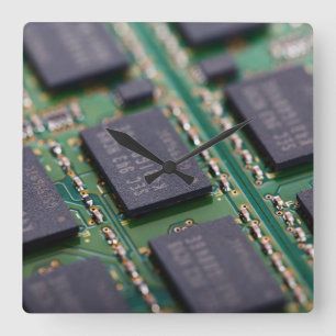 Computer Memory Chips Square Wall Clock