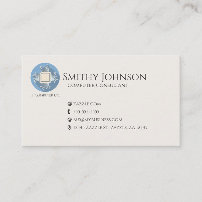 Computer Microchip Blue Business Card (Front)