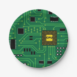 Computer Nerd Circuit Board CPU I Paper Plate