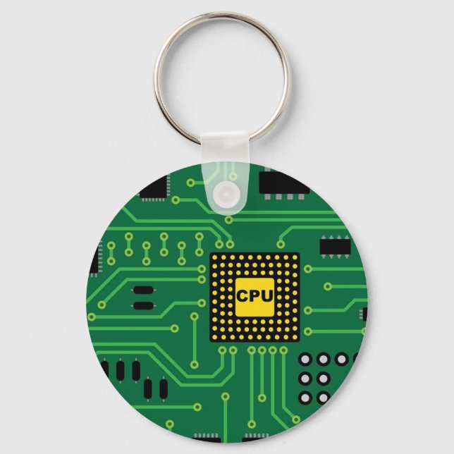 Computer Nerd Circuit Board CPU Keychain (Front)