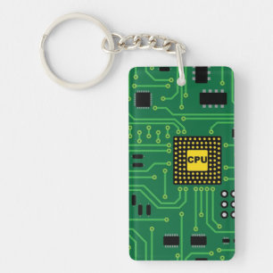 Computer Nerd Circuit Board CPU Keychain