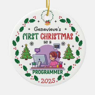 Computer Programmer First Christmas Custom Name Ceramic Ornament