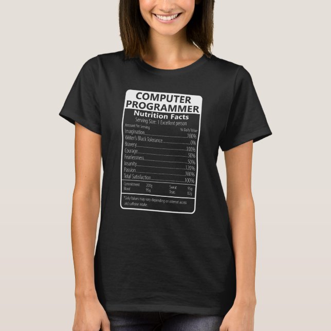Computer Programmer Nutrition Facts Sarcastic T-Shirt (Front)