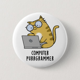 Computer Purr-grammer Funny Cat Pun 2 Inch Round Button