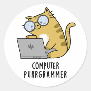 Computer Purr-grammer Funny Cat Pun Classic Round Sticker