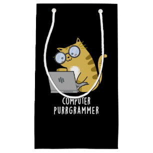Computer Purr-grammer Funny Cat Pun Dark BG Small Gift Bag