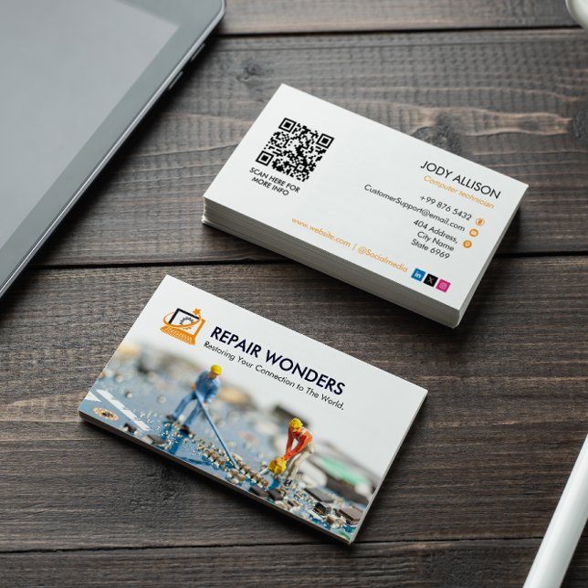 Computer Repair Business | Animation Simple White Business Card (Creator Uploaded)