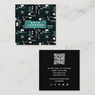 Computer Repair Circuit Board QR Code Square Business Card